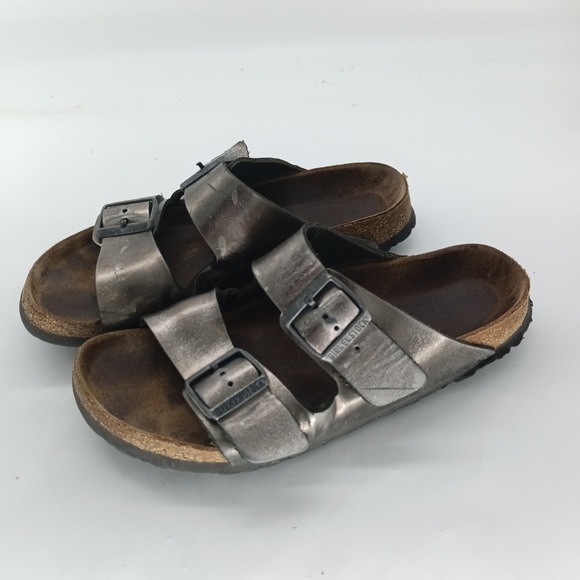Birkenstock Shoes - Birkenstock Arizona Silver Metallic Two Strap  Sandals Mens 6 Womens 8 EU 39 s7